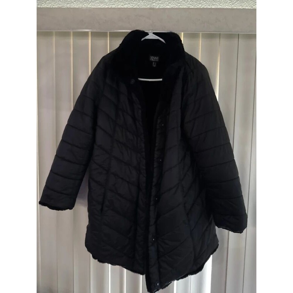 Women’s Long Puffer Coat w/Faux Fur Lining & Trim Sz L